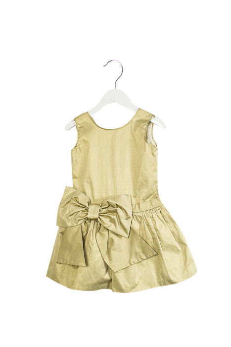 A Gold Sleeveless Dresses from Gusella in size 4T for girl. (Front View)