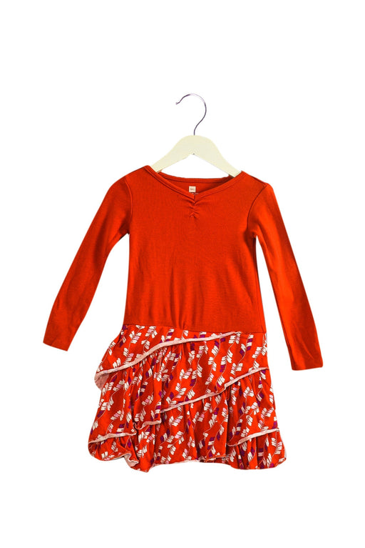 A Red Long Sleeve Dresses from Tea in size 2T for girl. (Front View)