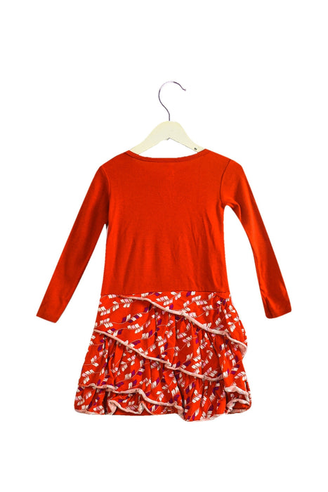 A Red Long Sleeve Dresses from Tea in size 2T for girl. (Back View)
