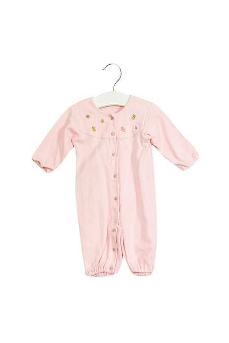 A Pink Long Sleeve Rompers from Familiar in size 0-3M for girl. (Front View)