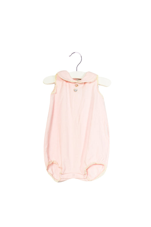 A Pink Sleeveless Rompers from Laranjinha in size 3-6M for girl. (Front View)