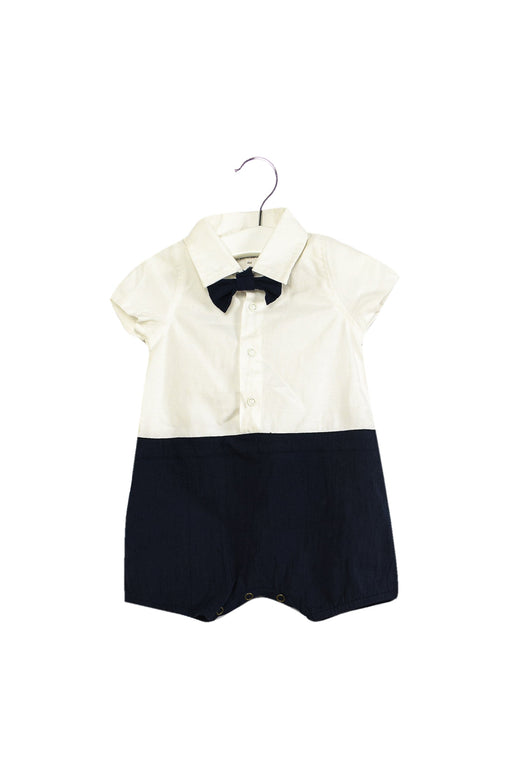 A Navy Short Sleeve Rompers from Le Petit Society in size 3-6M for boy. (Front View)