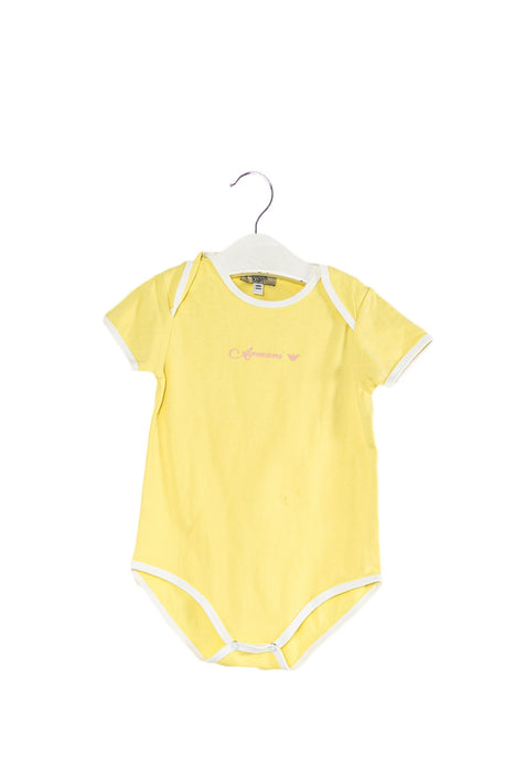 A Yellow Short Sleeve Bodysuits from Armani in size 6-12M for girl. (Front View)