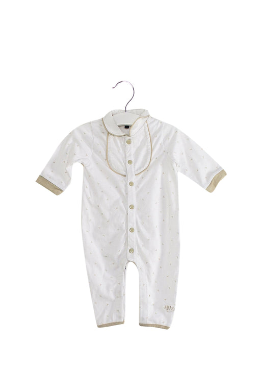A White Long Sleeve Jumpsuits from Armani in size 0-3M for boy. (Front View)