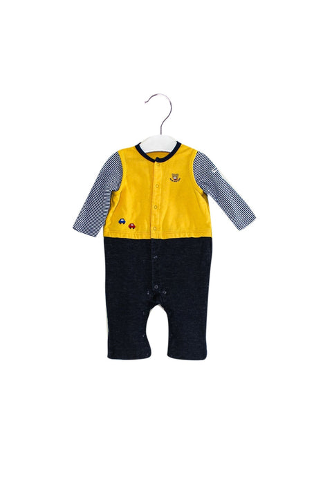A Yellow Long Sleeve Jumpsuits from Miki House in size 6-12M for boy. (Front View)