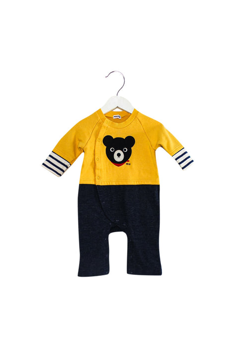 A Yellow Long Sleeve Jumpsuits from Miki House in size 6-12M for boy. (Front View)