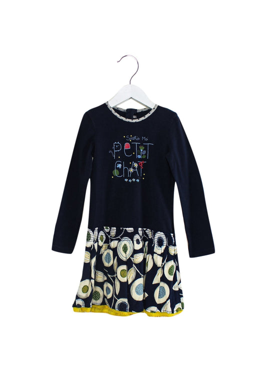 A Navy Long Sleeve Dresses from Catimini in size 5T for girl. (Front View)