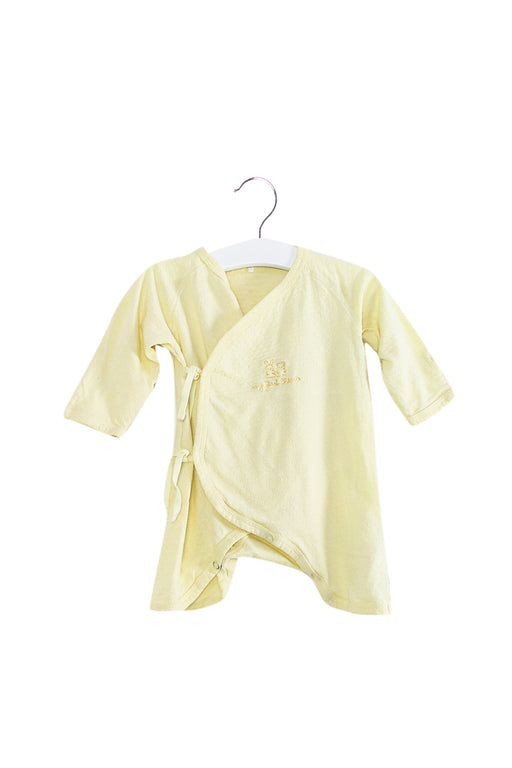 A Yellow Onesies from Chicco in size 0-3M for neutral. (Front View)