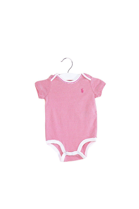 A Pink Short Sleeve Bodysuits from Ralph Lauren in size 0-3M for girl. (Front View)