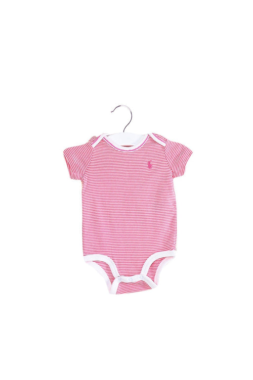 A Pink Short Sleeve Bodysuits from Ralph Lauren in size 0-3M for girl. (Front View)