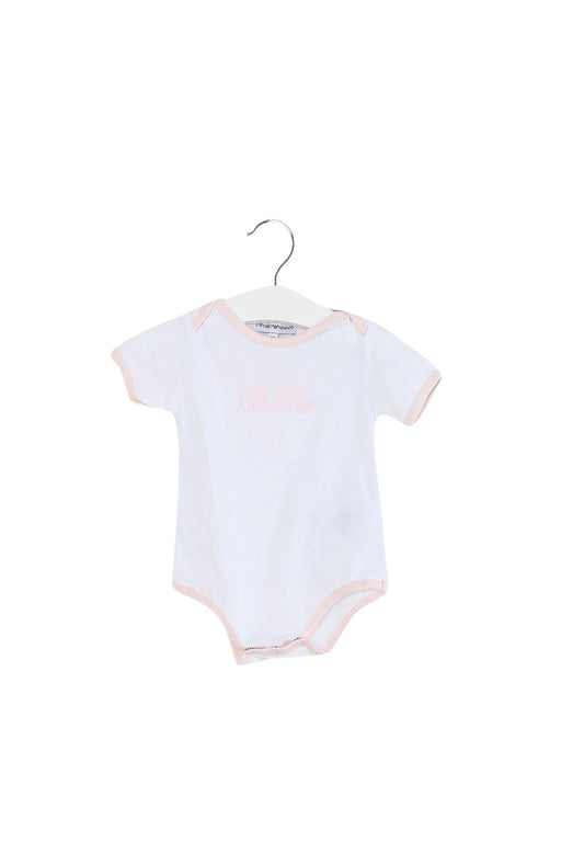 A White Short Sleeve Bodysuits from Armani in size 3-6M for girl. (Front View)