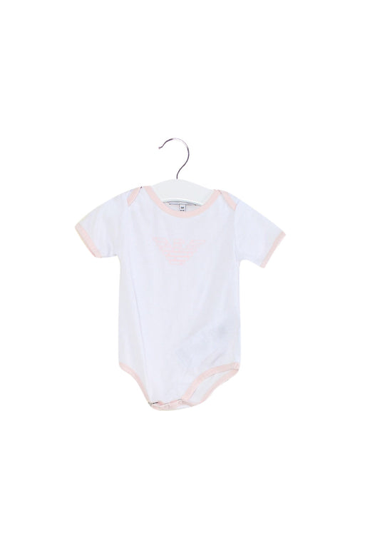 A White Short Sleeve Bodysuits from Armani in size 3-6M for girl. (Front View)
