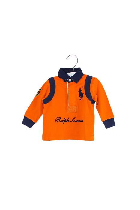 A Orange Long Sleeve Polos from Ralph Lauren in size 6-12M for boy. (Front View)