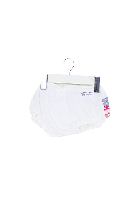 A White Bloomers from and the little dog laughed in size 0-3M for girl. (Front View)