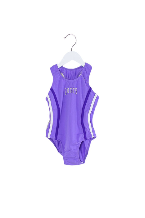 A Purple Swimsuits from Zoggs in size 6T for girl. (Front View)