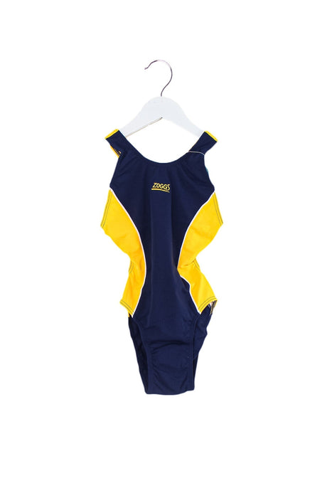 A Navy Swimsuits from Zoggs in size 6T for girl. (Front View)