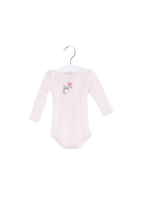 A Pink Long Sleeve Bodysuits from Petit Bateau in size 3-6M for girl. (Front View)