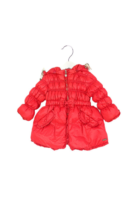 A Red Puffer/Quilted Jackets from Chickeeduck in size 18-24M for girl. (Front View)