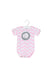 A Pink Short Sleeve Bodysuits from and the little dog laughed in size 0-3M for girl. (Front View)