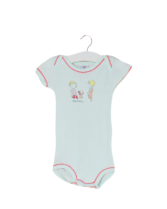 A Blue Short Sleeve Bodysuits from Petit Bateau in size 3-6M for girl. (Front View)