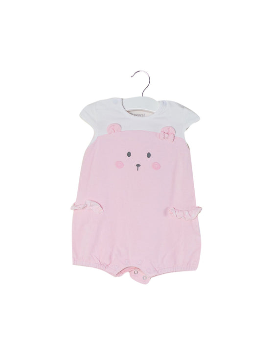 A Pink Short Sleeve Rompers from Mayoral in size 3-6M for girl. (Front View)