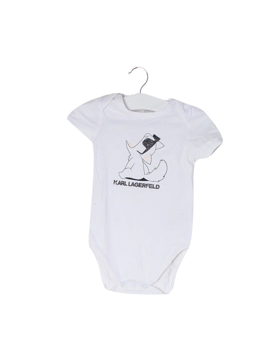 A White Short Sleeve Bodysuits from Karl Lagerfeld in size 3-6M for girl. (Front View)