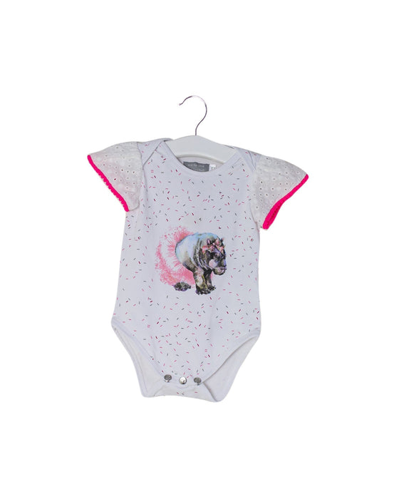 A White Short Sleeve Bodysuits from and the little dog laughed in size 3-6M for girl. (Front View)