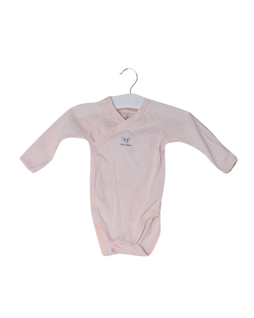 A Pink Long Sleeve Bodysuits from Petit Bateau in size 0-3M for girl. (Front View)