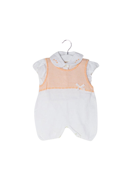 A White Short Sleeve Rompers from Chickeeduck in size 6-12M for girl. (Front View)