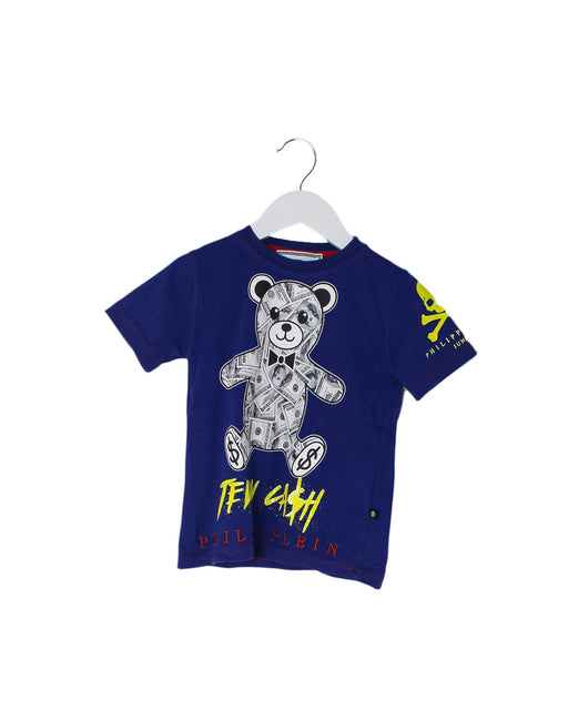 A Blue Short Sleeve T Shirts from Philipp Plein in size 4T for boy. (Front View)