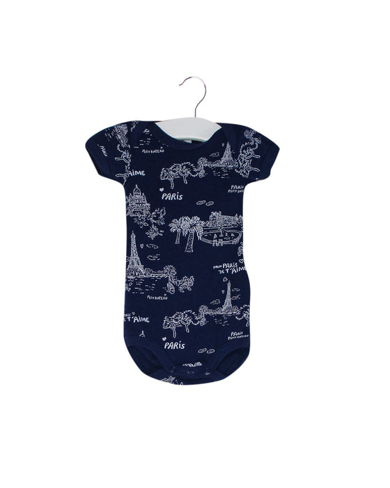 A Navy Short Sleeve Bodysuits from Petit Bateau in size 0-3M for neutral. (Front View)