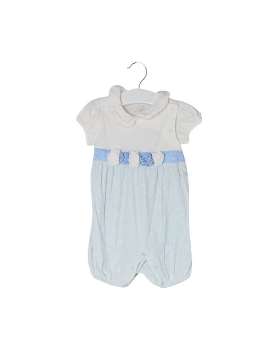 A Blue Short Sleeve Rompers from Chickeeduck in size 6-12M for girl. (Front View)