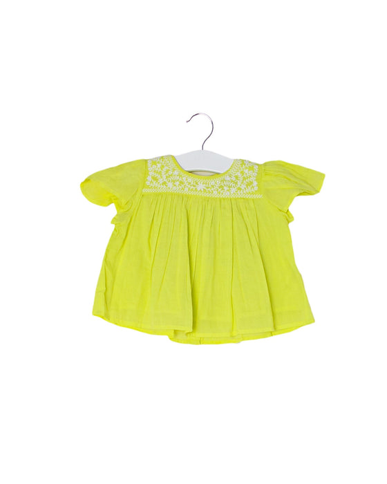 A Yellow Short Sleeve Tops from Velveteen in size 3-6M for girl. (Front View)