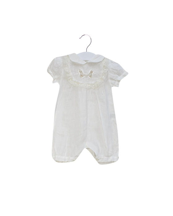 A Ivory Short Sleeve Rompers from Chickeeduck in size 6-12M for girl. (Front View)