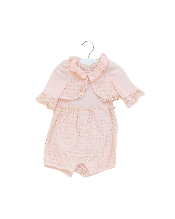 A Pink Short Sleeve Rompers from Nicholas & Bears in size 0-3M for girl. (Front View)