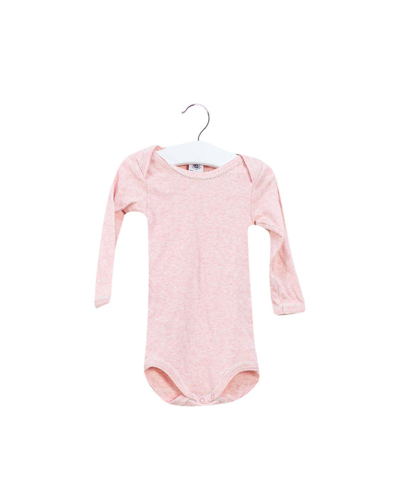 A Pink Long Sleeve Bodysuits from Petit Bateau in size 6-12M for girl. (Front View)