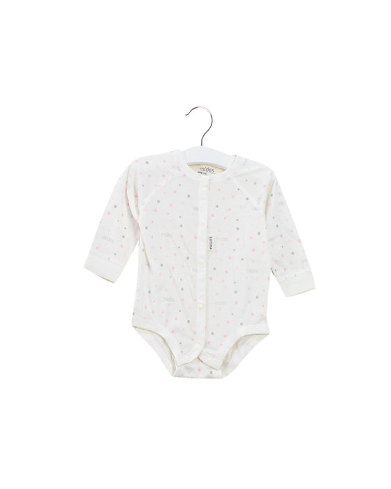 A White Long Sleeve Bodysuits from Mides in size 6-12M for girl. (Front View)