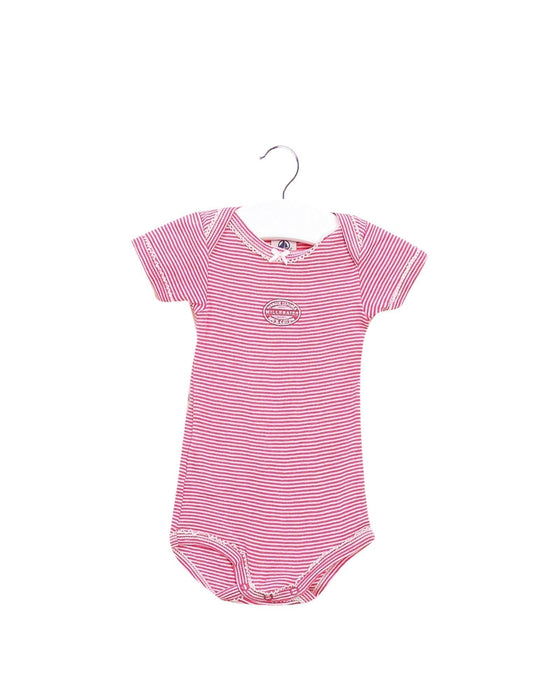 A Pink Short Sleeve Bodysuits from Petit Bateau in size 0-3M for girl. (Front View)