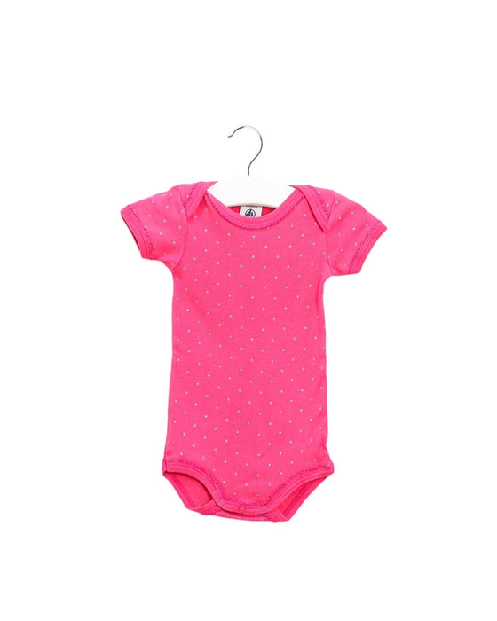 A Pink Short Sleeve Bodysuits from Petit Bateau in size 0-3M for girl. (Front View)