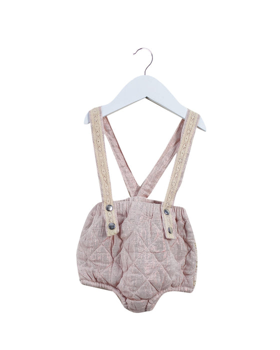 A Pink Overall Shorts from Milapinou in size 3-6M for girl. (Front View)