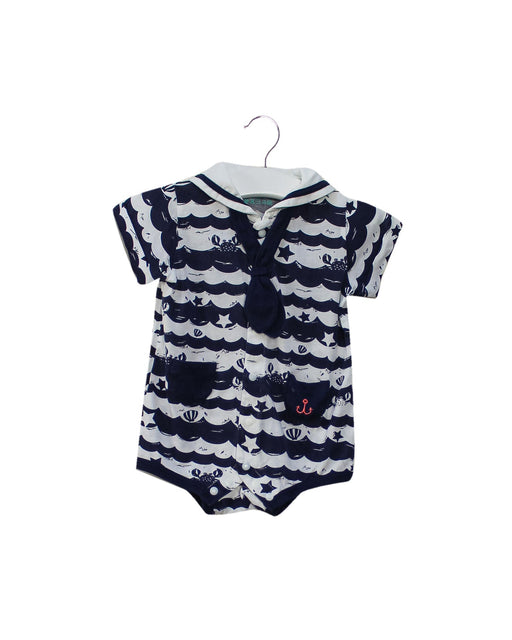 A Navy Short Sleeve Rompers from CIGOGNE Bébé in size 3-6M for boy. (Front View)