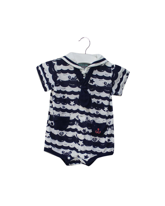 A Navy Short Sleeve Rompers from CIGOGNE Bébé in size 3-6M for boy. (Front View)