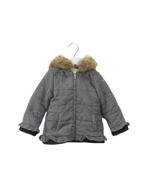 A Grey Puffer/Quilted Jackets from Lili Gaufrette in size 5T for girl. (Front View)