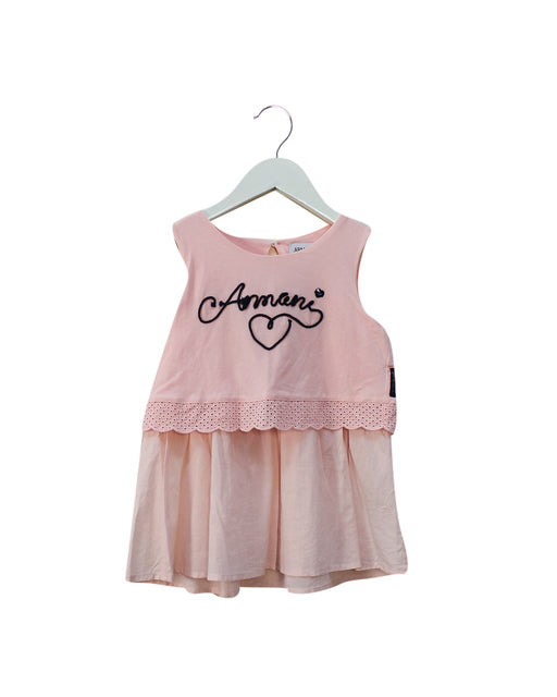 A Pink Sleeveless Tops from Armani in size 5T for girl. (Front View)