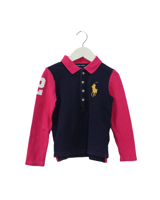 A Navy Long Sleeve Polos from Ralph Lauren in size 4T for girl. (Front View)