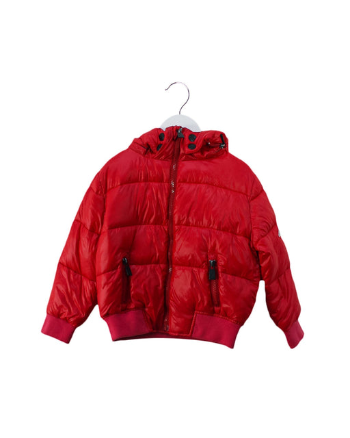 A Red Puffer/Quilted Jackets from Eleven Paris in size 4T for girl. (Front View)