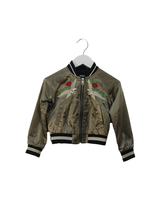 A Green Lightweight Jackets from Diesel in size 4T for girl. (Front View)