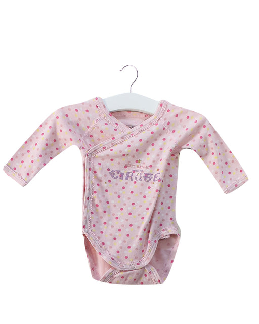 A Pink Long Sleeve Bodysuits from Petit Bateau in size 0-3M for girl. (Front View)
