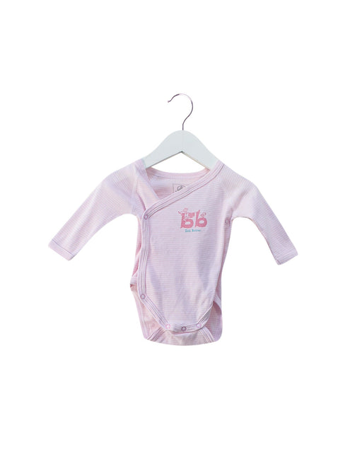 A Pink Long Sleeve Bodysuits from Petit Bateau in size 0-3M for girl. (Front View)