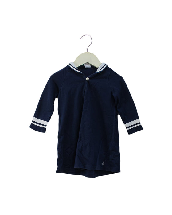 A Navy Long Sleeve Dresses from Petit Bateau in size 12-18M for girl. (Front View)
